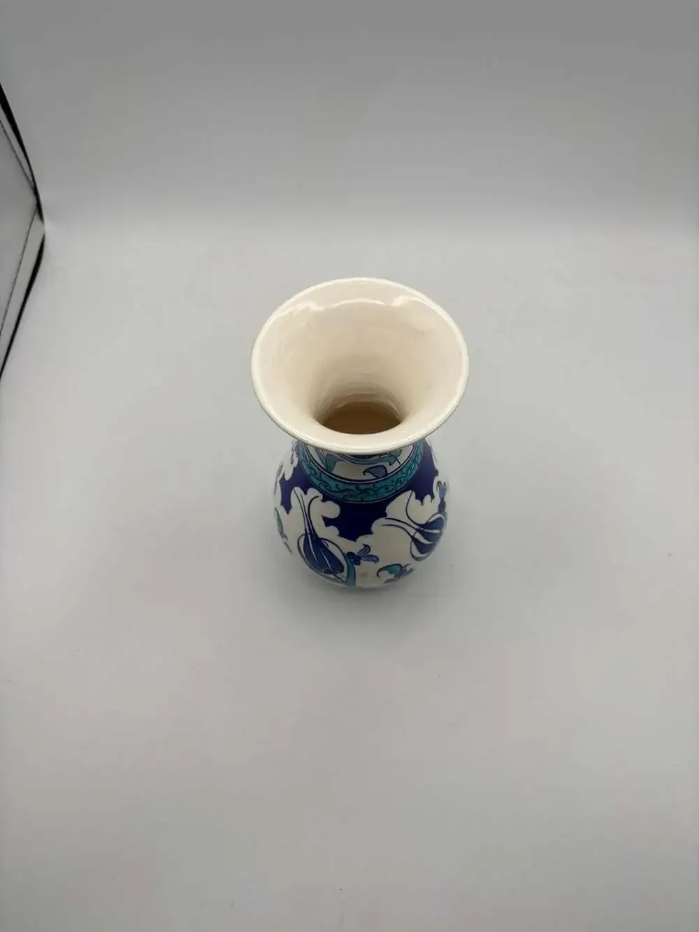 Hand Painted Turkish Ceramic Iznik Bud Vase Blue Floral Tulip Pattern